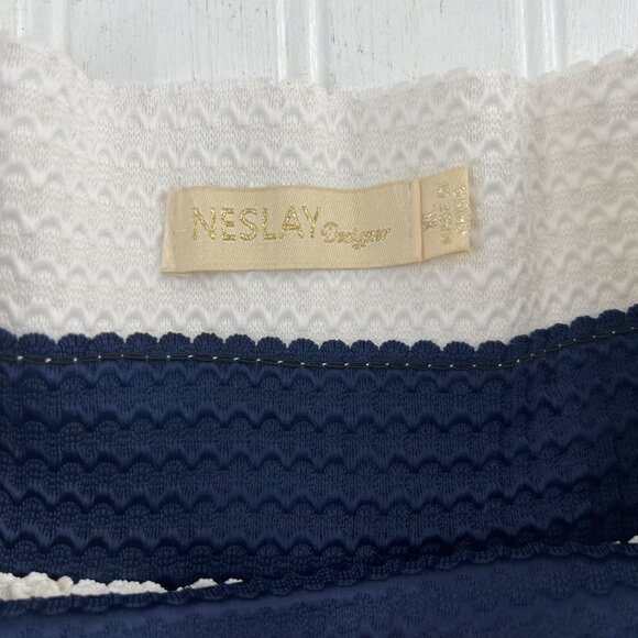 Neslay Designer Womens Navy & White Striped Skirt XL - Picture 3 of 6